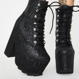 Night Terror Black Sparkle Platform Boots